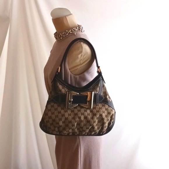 Gucci Tote Shoulder Bag Purse w LARGE GOLD BOW CC Monogram Canvas Vintage - Picture 4 of 17